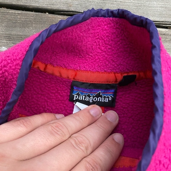 Vintage 90s Patagonia Snap Fleece Sweater Large Pink - Picture 7 of 15